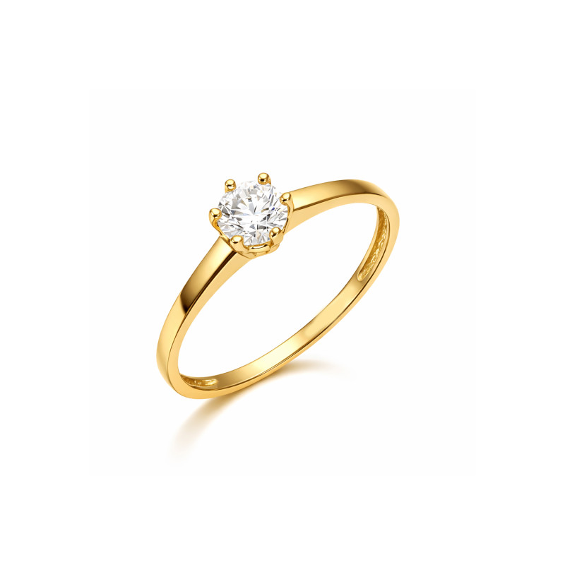 Złoty Pierścionek z Białą Cyrkonią pr. 585 - JubilerSezam.pl