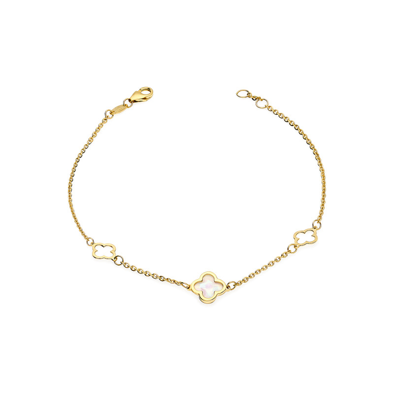 Złota Bransoletka Koniczynki pr. 585 z Masą Perłową - JubilerSezam.pl