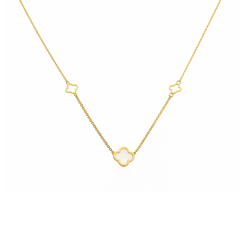 Złoty Naszyjnik Koniczynka z Masą Perłową pr. 585 - JubilerSezam.pl