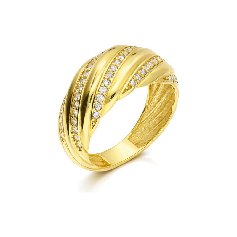 Złoty Pierścionek Blaszka z Cyrkoniami pr. 585 - JubilerSezam.pl