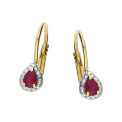 Kolczyki z diamentami 0,02 ct i rubinem kropla 0,47