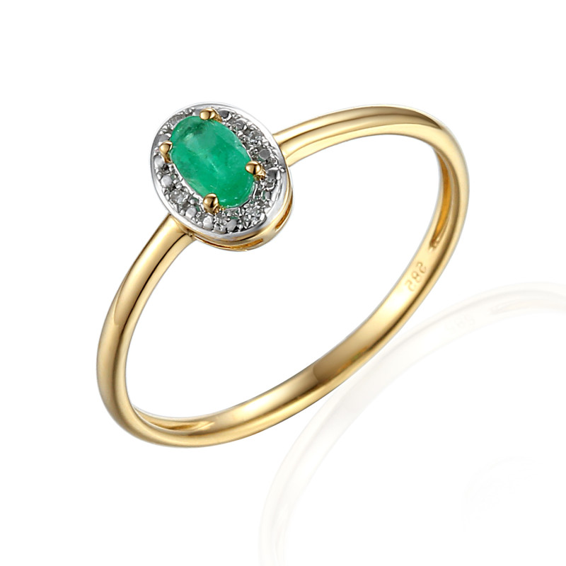 Pierścionek ze szmaragdem 0,21 ct i diamentami 0,01ct, złoto 585