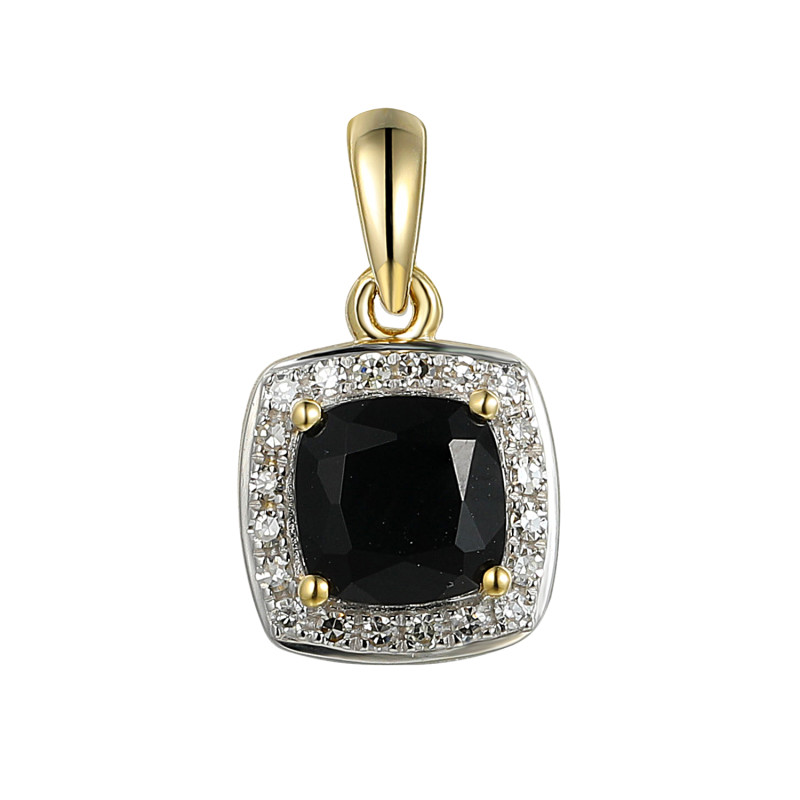 Wisiorek agat czarny i diamenty 0,06ct, złoto 585