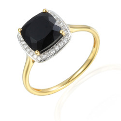 Pierścionek złoty 585 z diamentami 0,07 ct i czarnym agatem