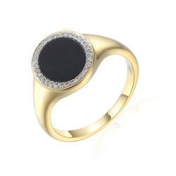 Pierścionek złoty typu sygnet 585 z agatem czarnym i diamentami 0,10ct