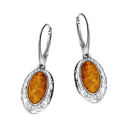 Srebrne Kolczyki z Bursztynem Koniakowym Ażurowe - JubilerSezam.pl