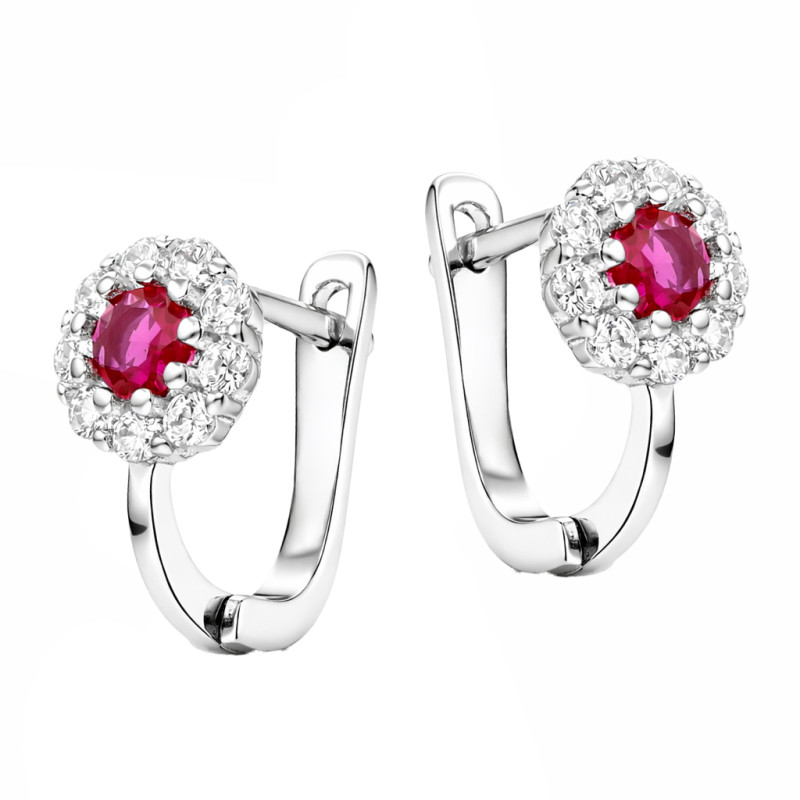 Kolczyki dla dziewczynki kwiatki z cyrkonią białą i ciemno różową, srebro 925