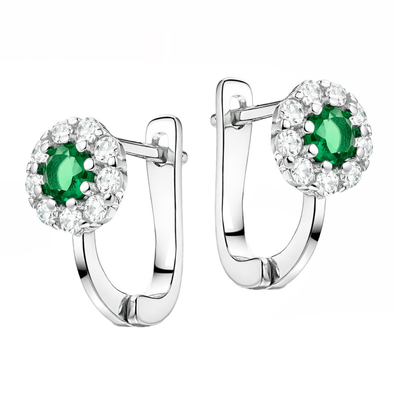 Kolczyki dla dziewczynki kwiatki z cyrkonią białą i zieloną, srebro 925