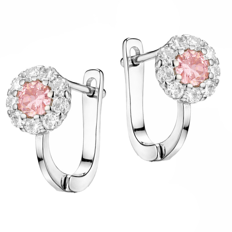 Kolczyki dla dziewczynki kwiatki z cyrkonią białą i różową, srebro 925