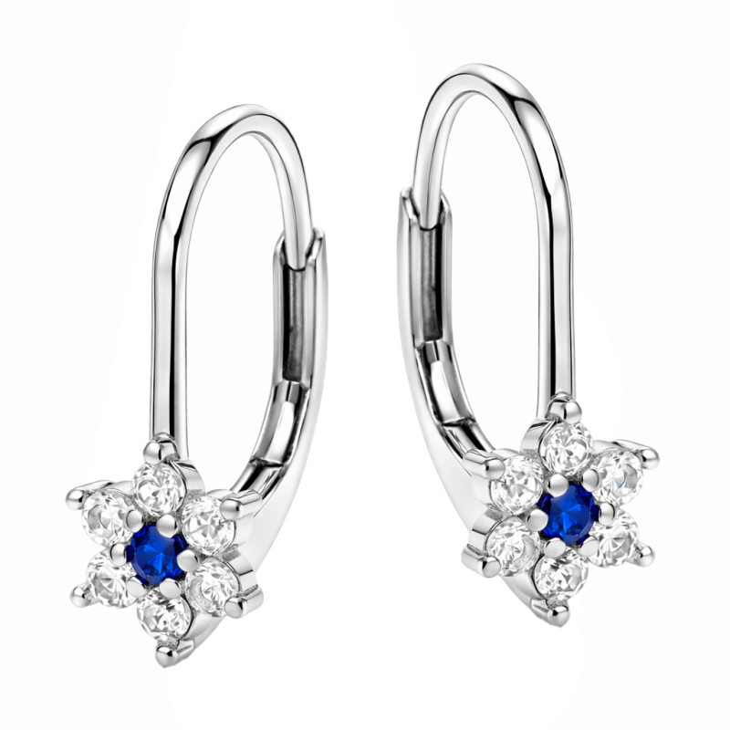 Kolczyki dla dziewczynki kwiatki z granatową cyrkonią, srebro 925