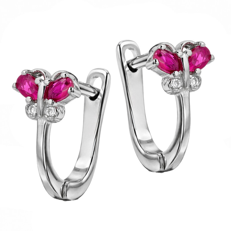 Kolczyki dla dziewczynki motylki z cyrkonią białą i ciemno różową, srebro 925