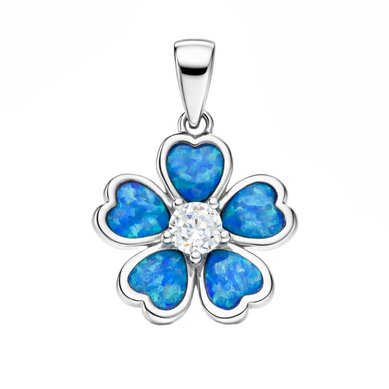 Srebrna Zawieszka Kwiat z Opali i Cyrkonią - JubilerSezam.pl