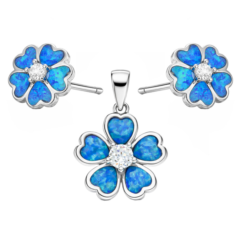 Komplet srebrny  z opalem jubilerskim niebieskim, próba 925