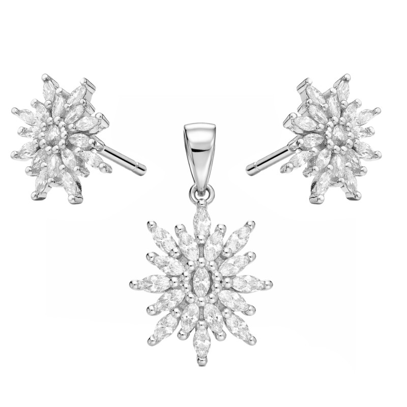 Komplet biżuterii kolczyki i wisiorek z cyrkoniami, srebro 925