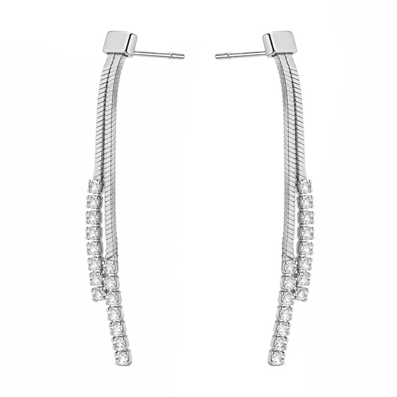 Kolczyki srebrne wiszące,  łańcuszek kostka z cyrkoniami tennis, próba 925