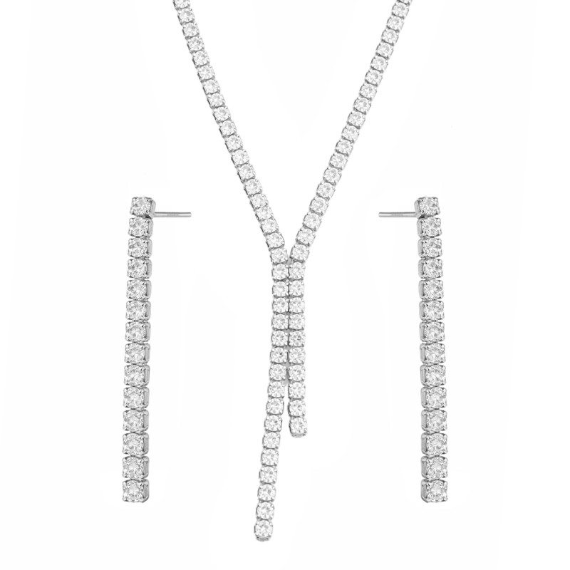 Komplet srebrny 925, naszyjnik krawatówka i kolczyki tennis