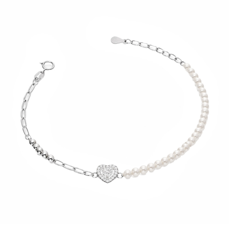 Bransoletka srebrna 925 markiza serce i perełki jubilerskie