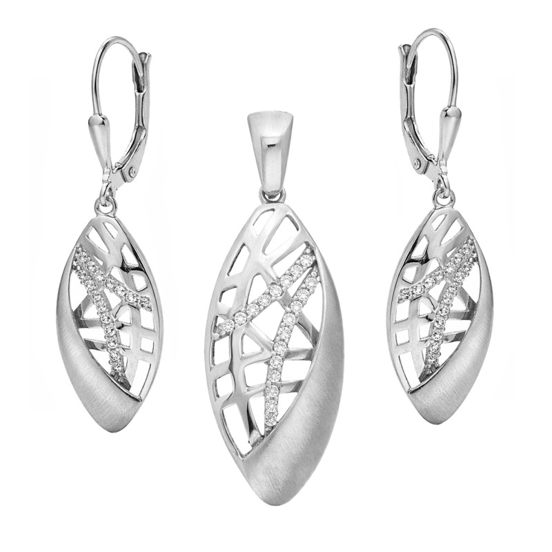Komplet srebrnej biżuterii kolczyki i wisiorek, srebro 925 z cyrkoniami i matem