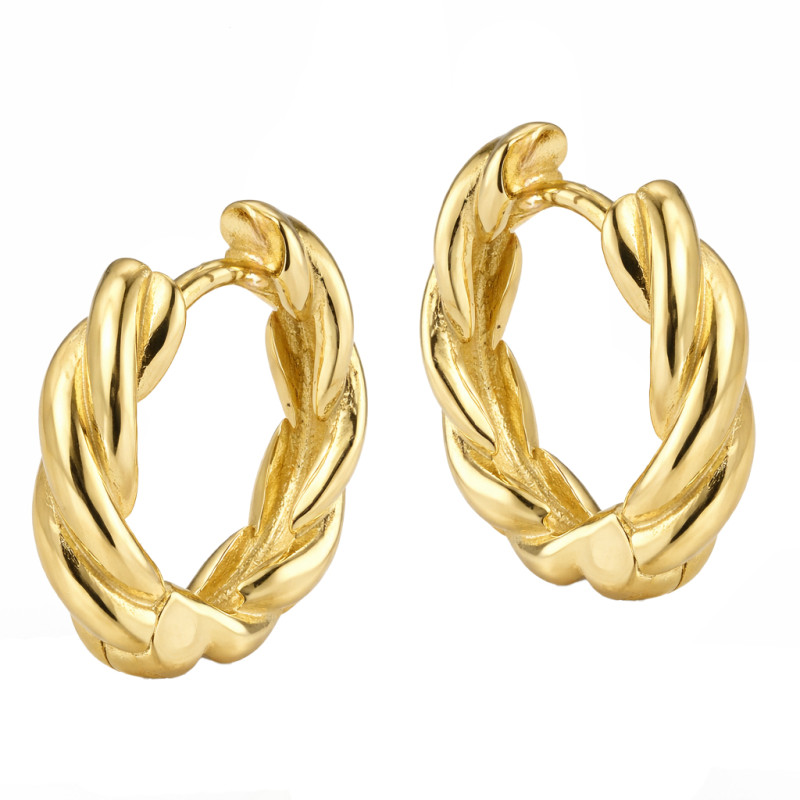 Kolczyki srebrne koloru złotego koła skręcane, próba 925