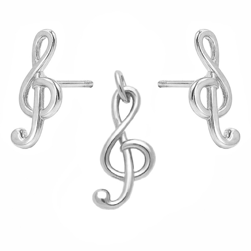 Komplet biżuterii kolczyki i zawieszka z kluczem wiolinowym, srebro 925