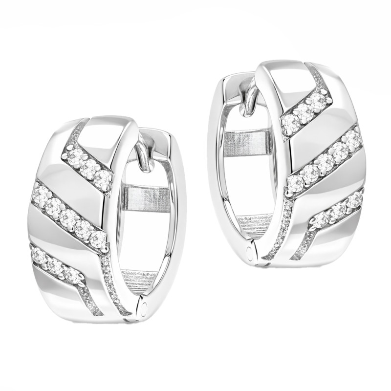 Kolczyki srebrne kółka z cyrkoniami, próba 925