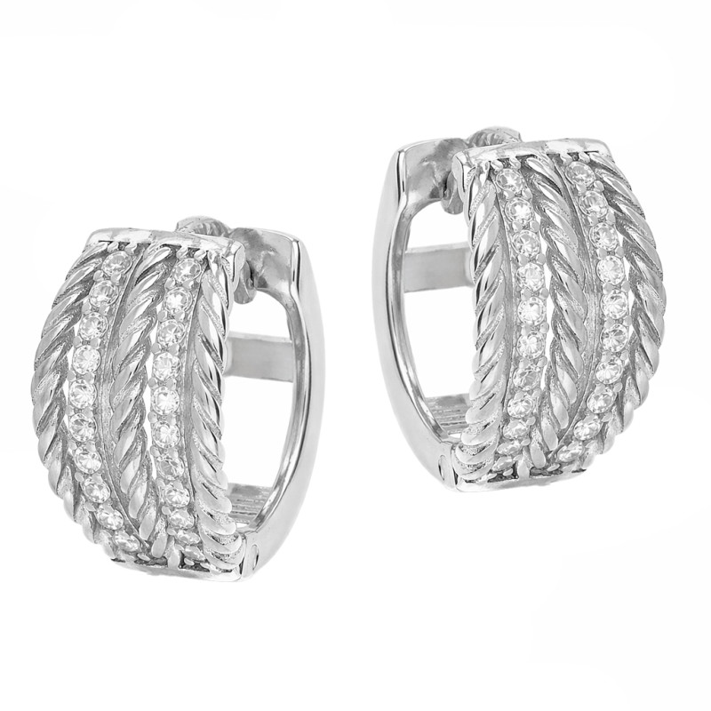 Kolczyki kółka skręcone rurki i paski cyrkonii, próba 925