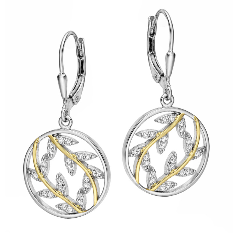 Komplet biżuterii kolczyki i wisiorek z gałązkami i cyrkoniami, srebro 925