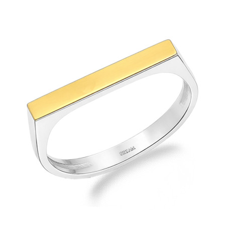 Pierścionek srebrny w formie prostej kreski, srebro 925 w połączniu z blaszką ze złota 375