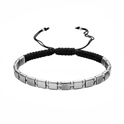 Bransoletka sznurkowa z hematytem grafitowym, diamentowane kulki srebro 925