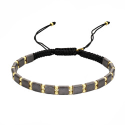 Bransoletka z hematytem grafitowym, kulki dis ze srebra 925 w kolorze złotym