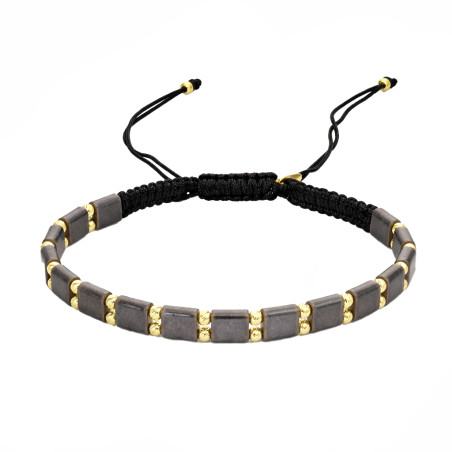 Bransoletka z hematytem grafitowym, kulki dis ze srebra 925 w kolorze złotym