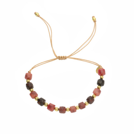 Bransoletka sznurkowa z fasetowanymi kostkami rodonitu i srebrnymi elementami próby 925