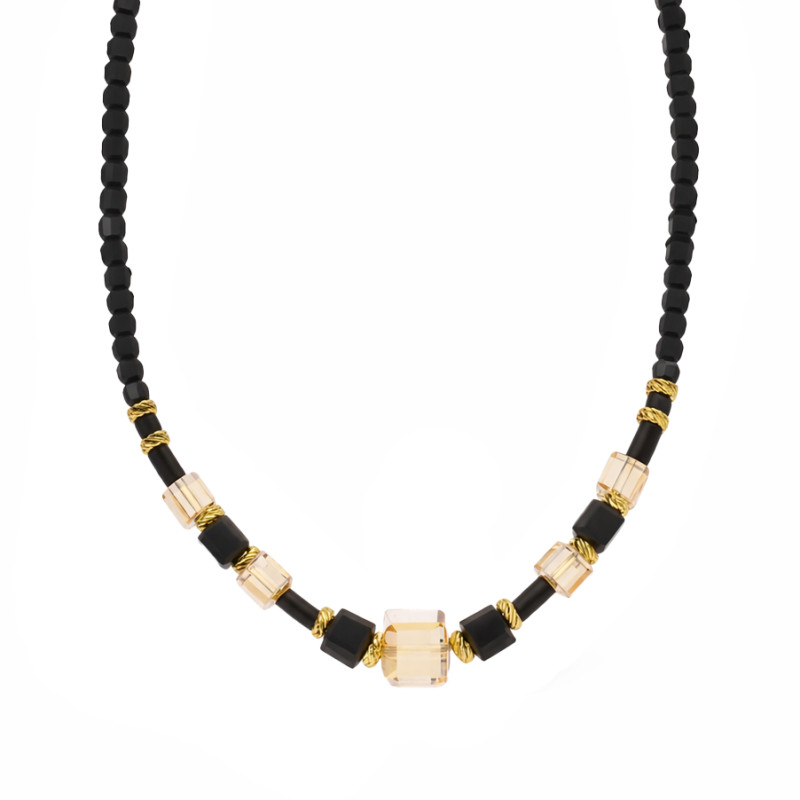 Naszyjnik z czarnymi spinelami i agatami oraz kryształkami Swarovski, srebro 925 koloru złotego
