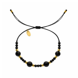 Bransoletka sznurkowa z czarnymi spinelami i kryształami Swarovski, ze srebra 925 koloru złotego