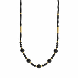 Naszyjnik z fasetowanymi czarnymi spinelami i kryształami Swarovski, zapięcie ze srebra 925 koloru złotego