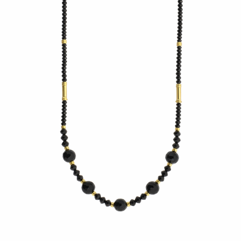 Naszyjnik z fasetowanymi czarnymi spinelami i kryształami Swarovski, zapięcie ze srebra 925 koloru złotego