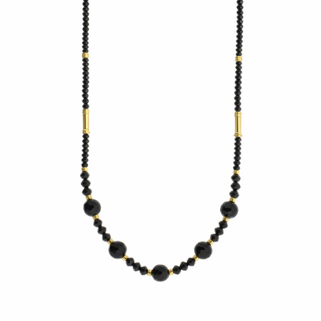 Naszyjnik z fasetowanymi czarnymi spinelami i kryształami Swarovski, zapięcie ze srebra 925 koloru złotego