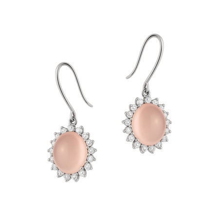 Kolczyki srebrne wiszące z kwarcem różowym