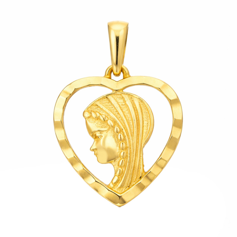 Medalik złoty Matka Boska główka w sercu, próba 585