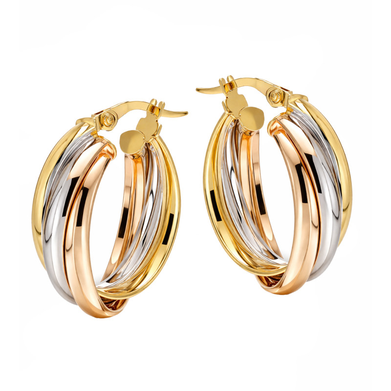 Kolczyki złote trzy kolory owalne koła, próba 585