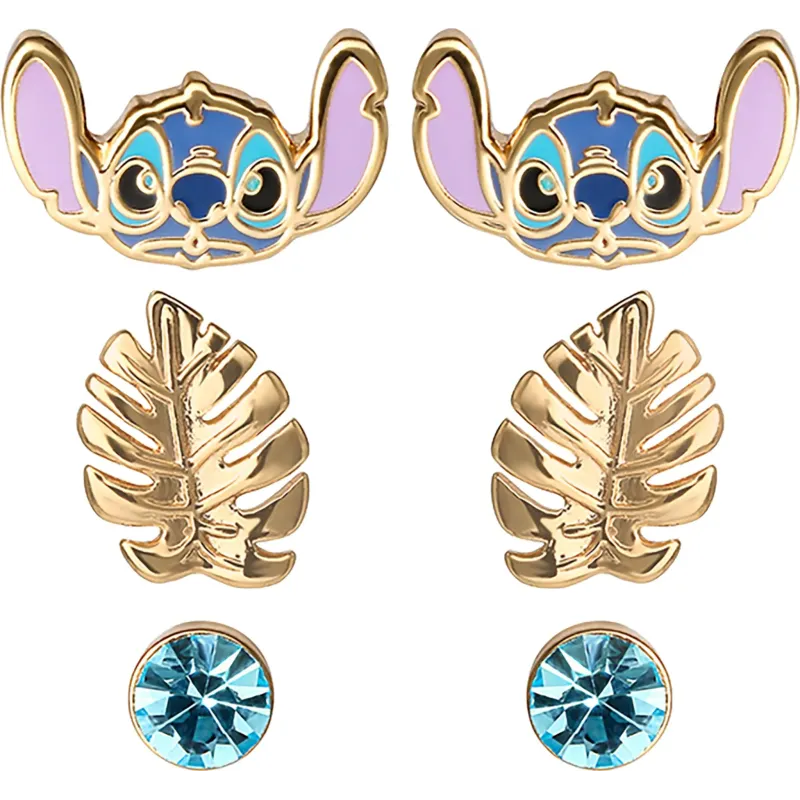 Komplet trzech par kolczyków dziecięcych Stitch, metalioplastyka w kolorze złotym SF00262RQL.CS