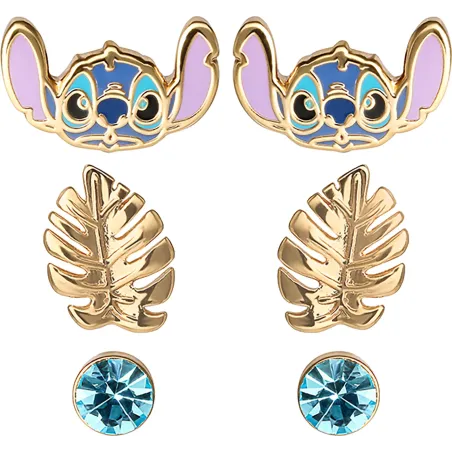 Komplet trzech par kolczyków dziecięcych Stitch, metalioplastyka w kolorze złotym SF00262RQL.CS