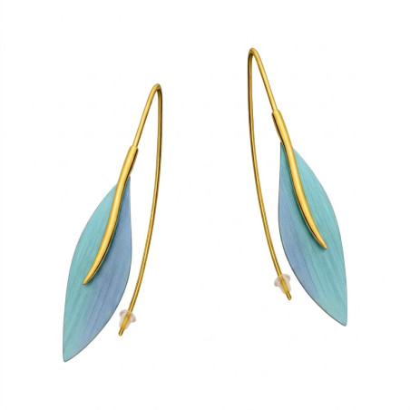 Srebrne kolczyki z tytanowym liściem pozłacane - JubilerSezam.pl