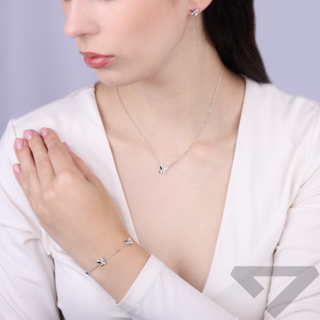 Bransoletka srebrna z motylkami i cyrkoniami, próba 925
