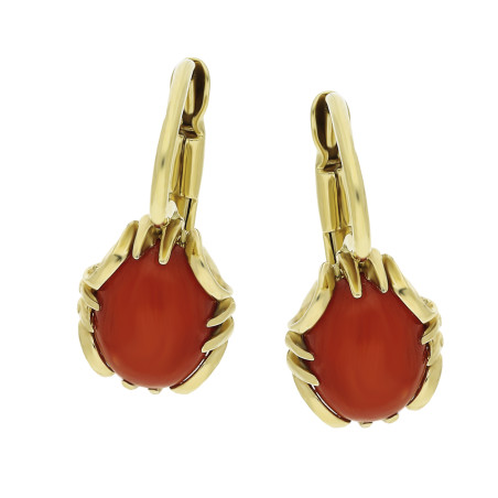 Kolczyki złote z owalnym koralem, próba 585