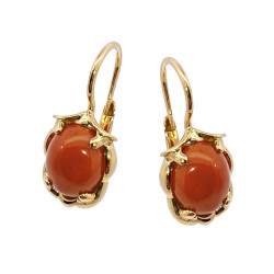 Kolczyki złote 14 karat z owalnym koralem