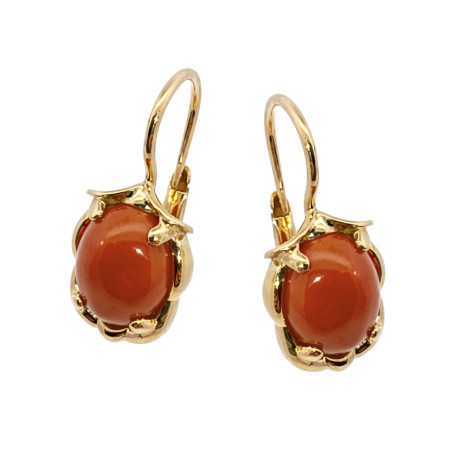 Kolczyki złote 14 karat z owalnym koralem