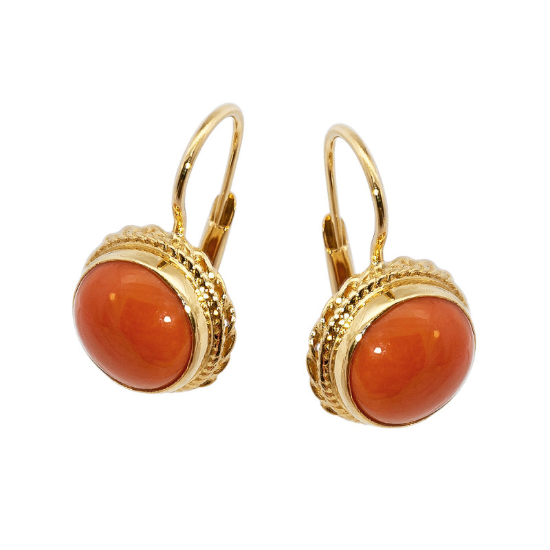 Kolczyki złote góralskie z okrągłym koralem, 14 karat