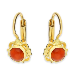 Kolczyki góralskie z koralem ze złota 585