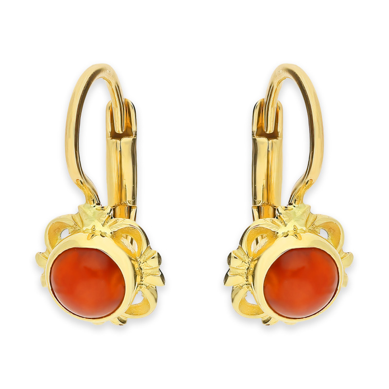 Kolczyki góralskie z koralem ze złota 585